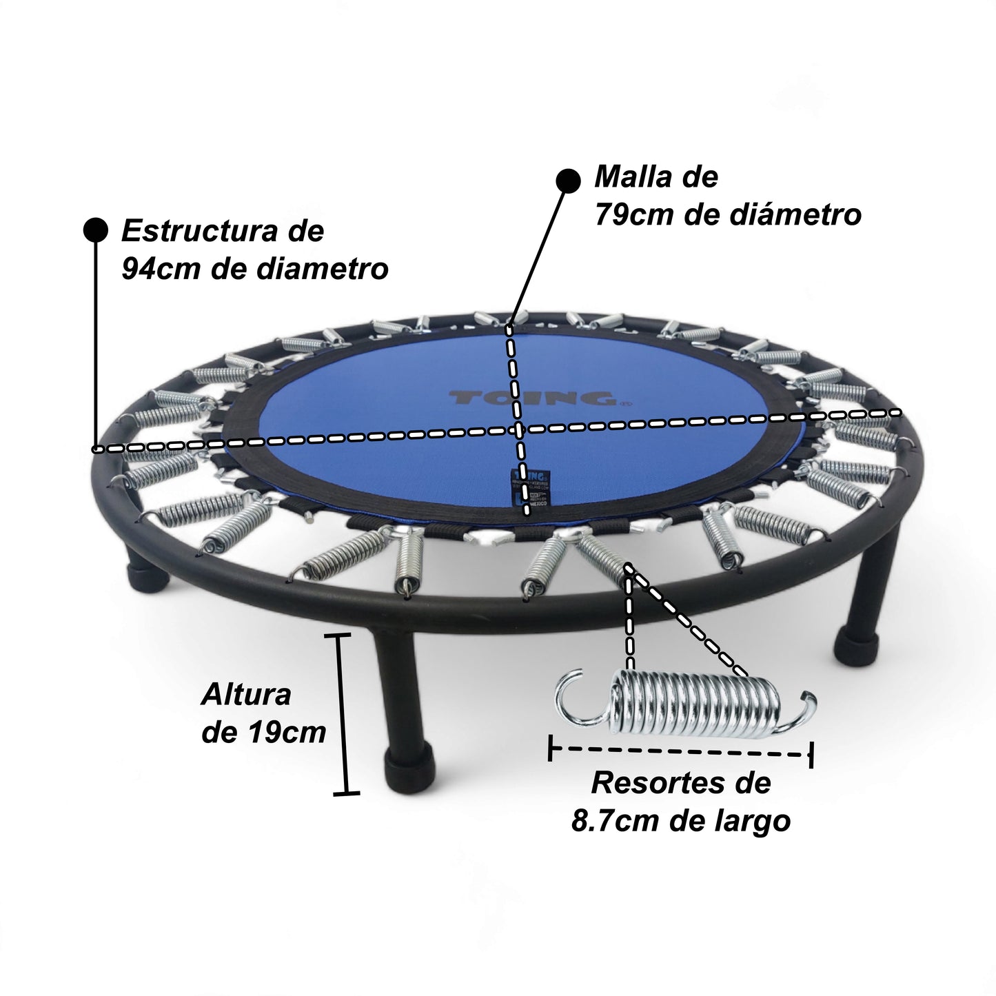 1 Trampolín A94 GRATIS Y Paquete de 10 Mini Trampolines Alto rendimiento 1.02m Negro